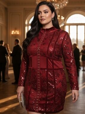 Nwt Women's Plus Size Mock Sequin Sheath Cocktail Dress